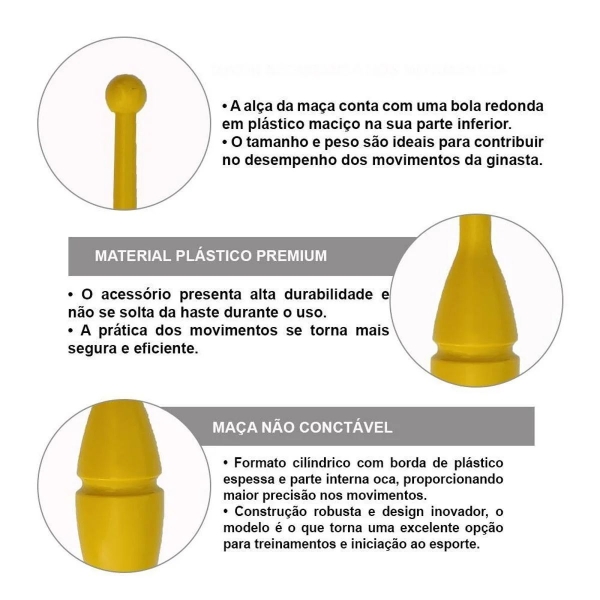 Par de Maça Ginástica Rítmica Oficial Adulto 45 cm - Amarelo