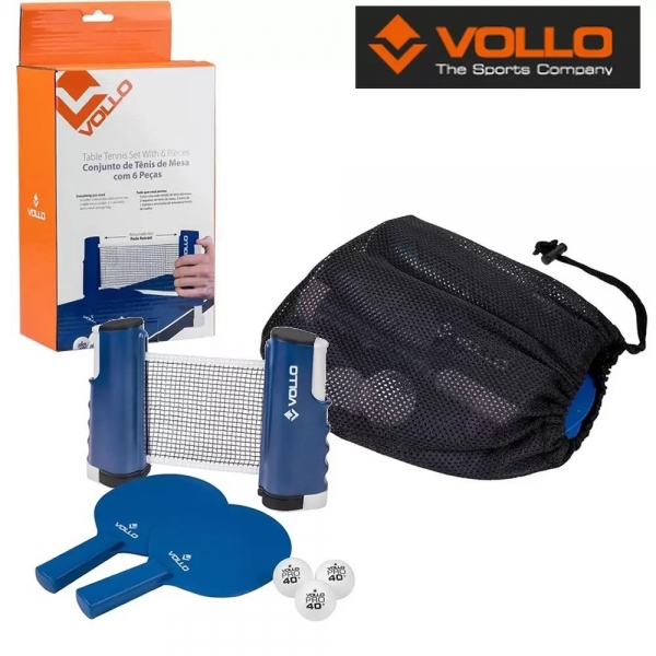 Conjunto Tênis de Mesa Ping Pong com 6 Peças Vollo - Azul/Preto