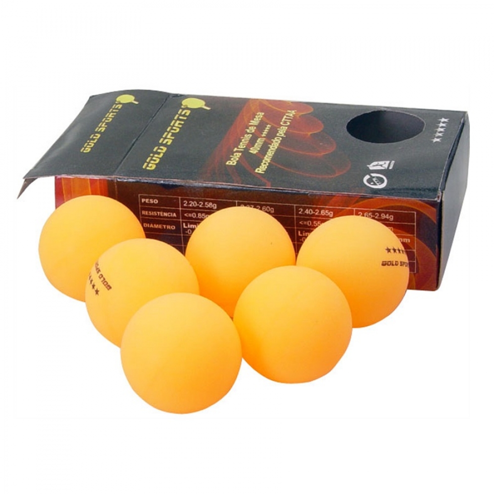 Kit 6 Bolas Tênis de Mesa Gold Sports 5 Star - Laranja