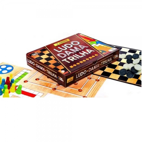 3 Jogos Ludo Dama e Trilha - Pais & Filhos - Marrom