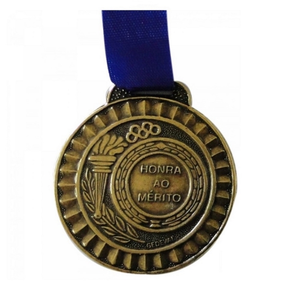 Kit com 5 Medalhas Honra ao Mérito Grande 55mm Gedeval - Marrom/Azul