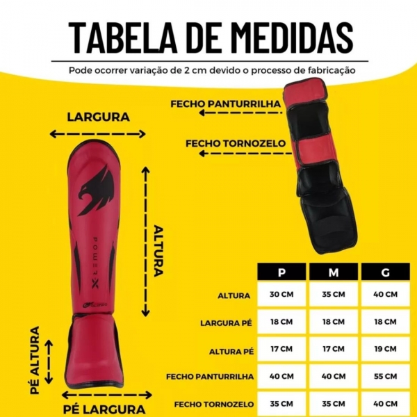 Par de Caneleira Profissional Muay Thai e Kickboxing Power X Vermelha