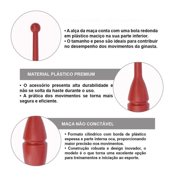 Par de Maça Ginástica Rítmica Infantil 35 cm - Vermelho