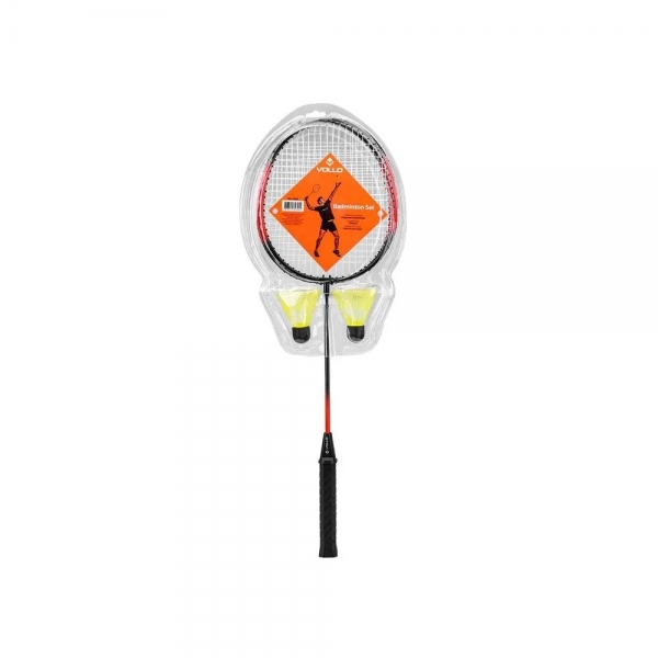 Kit Badminton Vollo Completo com 2 Raquetes e 2 Petecas - Preto/Laranja