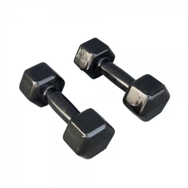 Par de Halter Sextavado Emborrachado 8kg - Preto - Preto