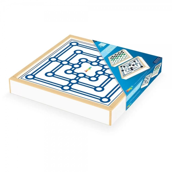 Jogo Damas e Trilha Junges Tabuleiro Estojo Madeira - Verde/Azul