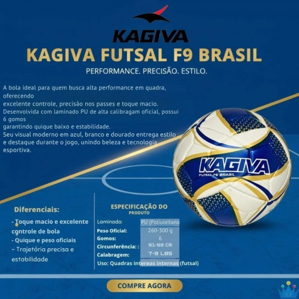 Bola Futsal Infantil Kagiva F9 Brasil Sub 09 - Branco/Azul