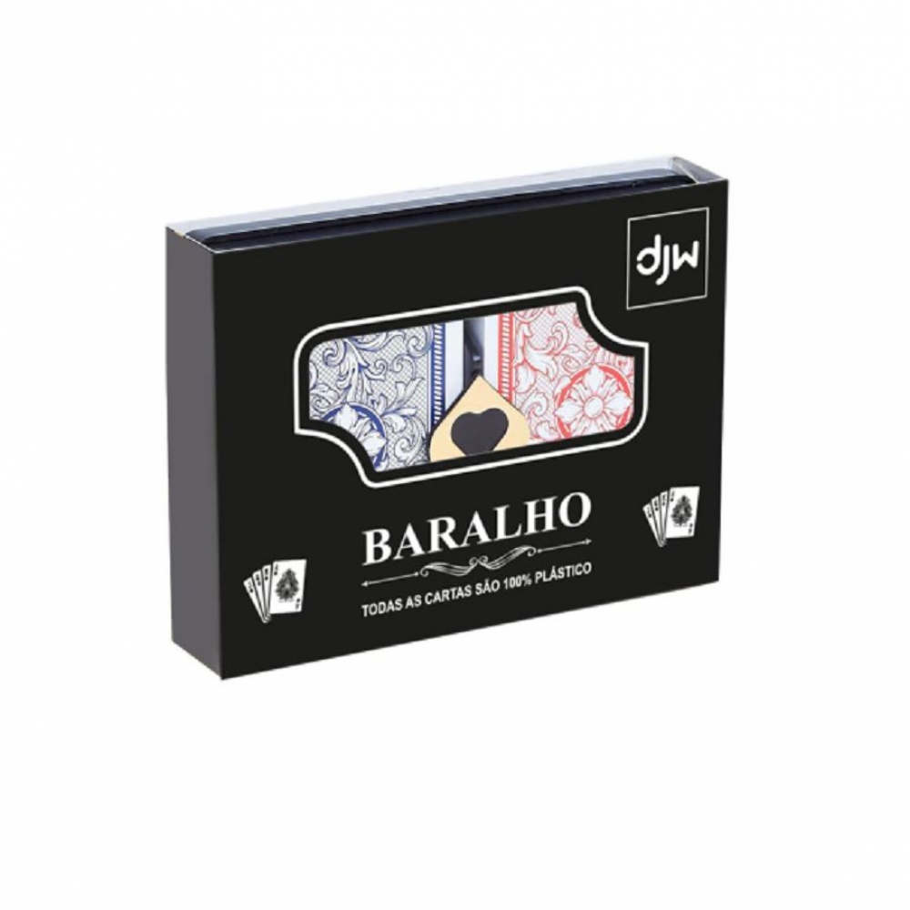 Baralho Duplo Profissional Djw com Estojo de Acrílico - Azul Vermelho