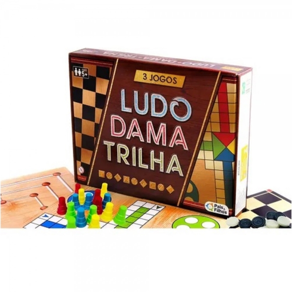 3 Jogos Ludo Dama e Trilha - Pais & Filhos - Marrom