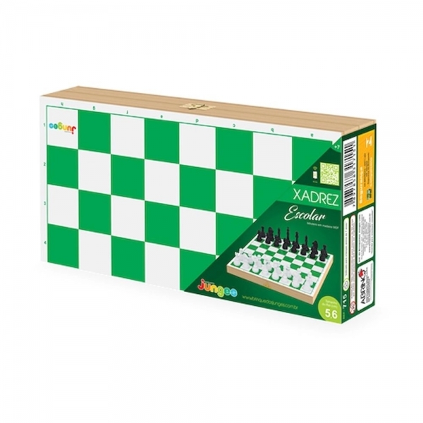 Jogo Xadrez Escolar Junges Tabuleiro Madeira - Verde/Branco