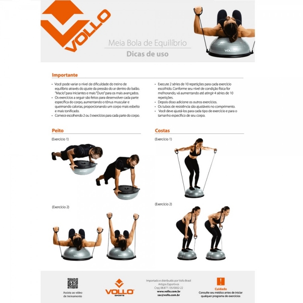 Meia Bola Balance Dome Com Bomba Vollo - Cinza/Preto