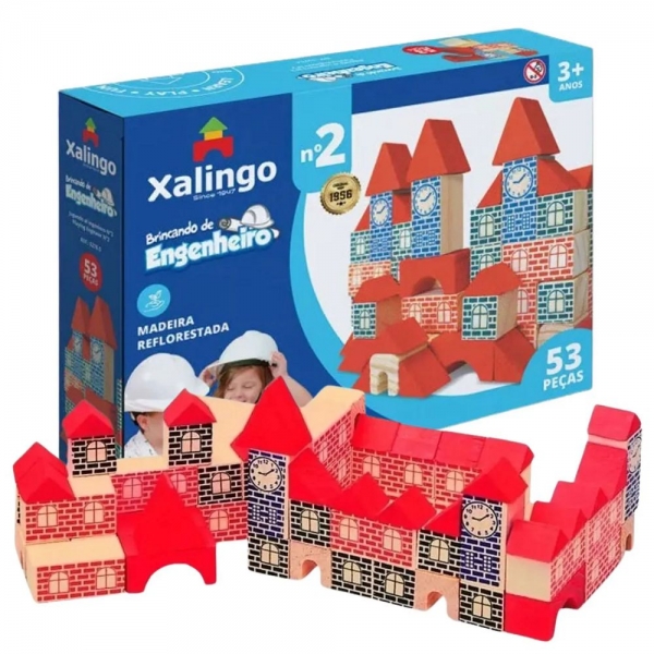 Brincando de Engenheiro N° 2 Xalingo - Blocos de Montar 53 peças - Vermelho
