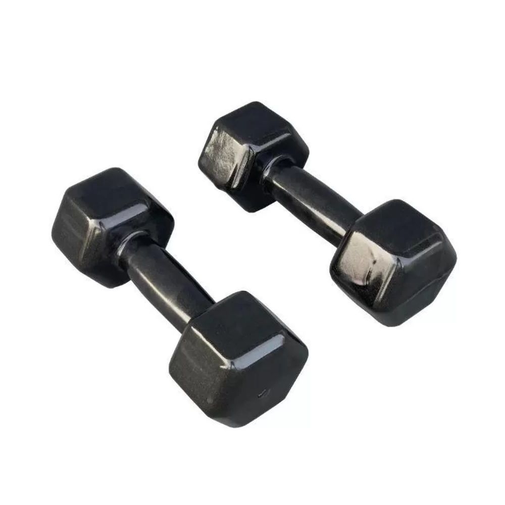 Par de Halter Sextavado Emborrachado 8kg - Preto - Preto