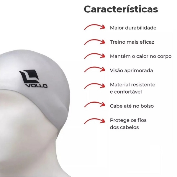 Touca Natação Silicone Vollo Sports Cinza - Cinza/Preto
