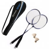 Kit Badminton Starflex 2 Raquetes e 2 Petecas com Raqueteira - Azul