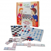 Jogo 3 em 1 Fundamental Brinquedos (Dama, Trilha e Dominó) - Branco/Preto