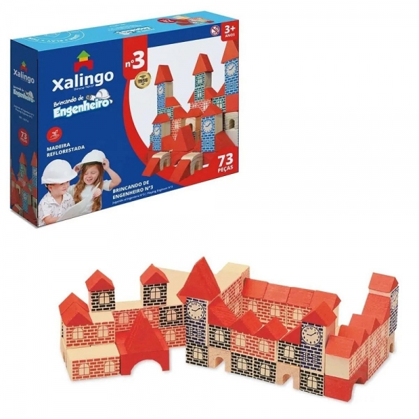 Brincando de Engenheiro N° 3 Xalingo - Blocos de Montar 73 peças - Vermelho
