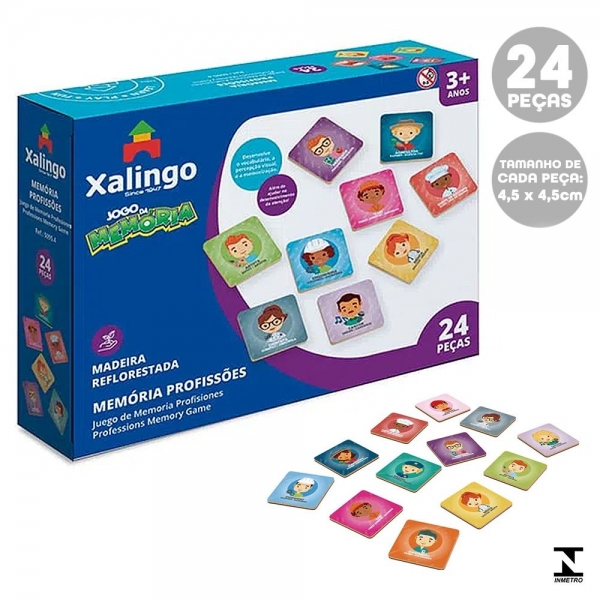 Jogo da Memória Profissões 24 Peças de Madeira Xalingo - Azul