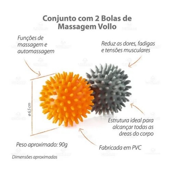 Conjunto com 2 Bolas de Massagem Vollo - Laranja/Cinza