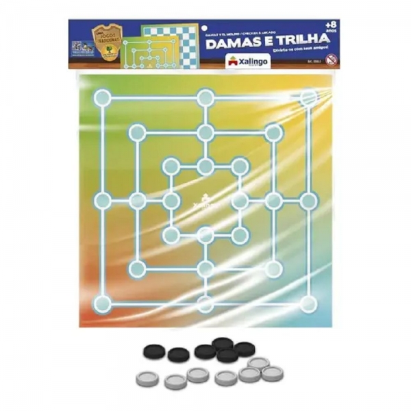 Jogo De Tabuleiro Damas E Trilha 24 Peças Xalingo - Azul