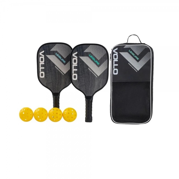 Kit Pickleball Leisure 2 Raquetes 4 Bolas e Bolsa Vollo - Preto