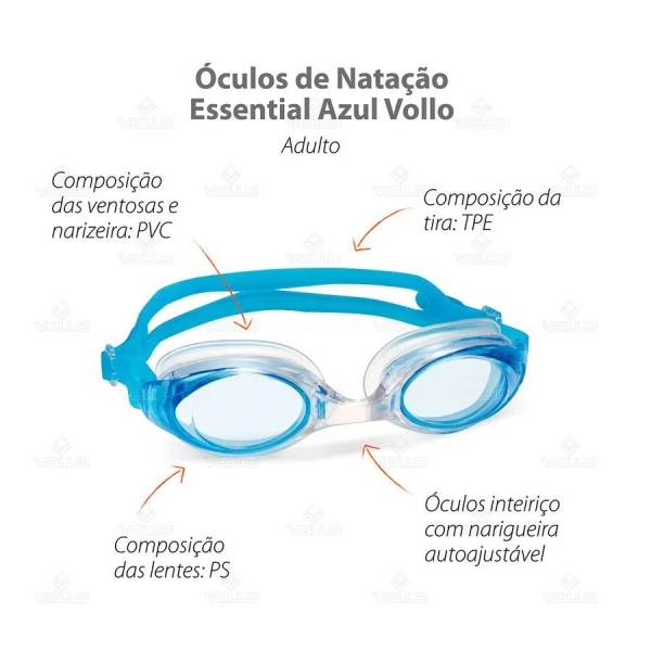Óculos de Natação Essential Azul Vollo Adulto - Azul