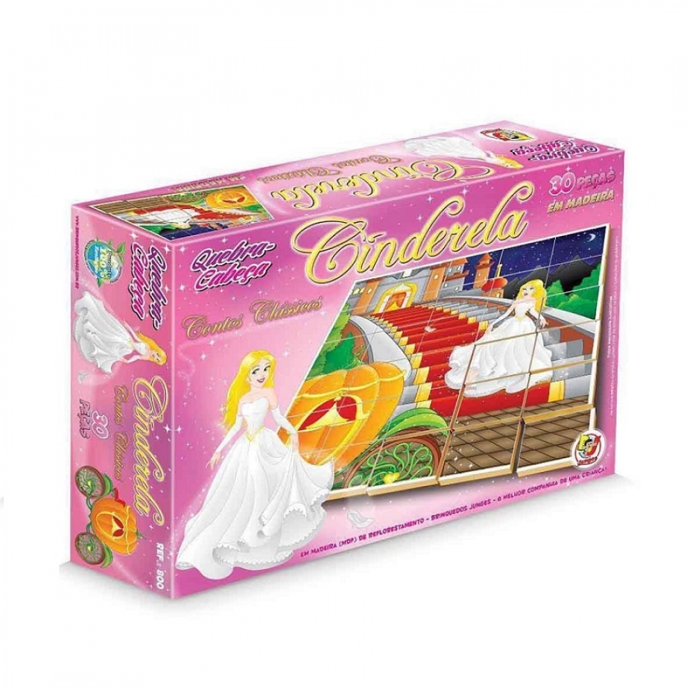 Quebra Cabeça Junges 30 Peças Madeira Cinderela - Rosa