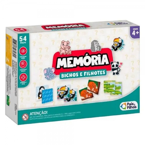 Jogo da Memória Bichos e Filhotes - Pais & Filhos - Branco