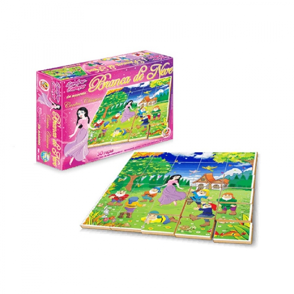 Quebra Cabeça Junges 30 Peças Madeira Branca de Neve - Rosa