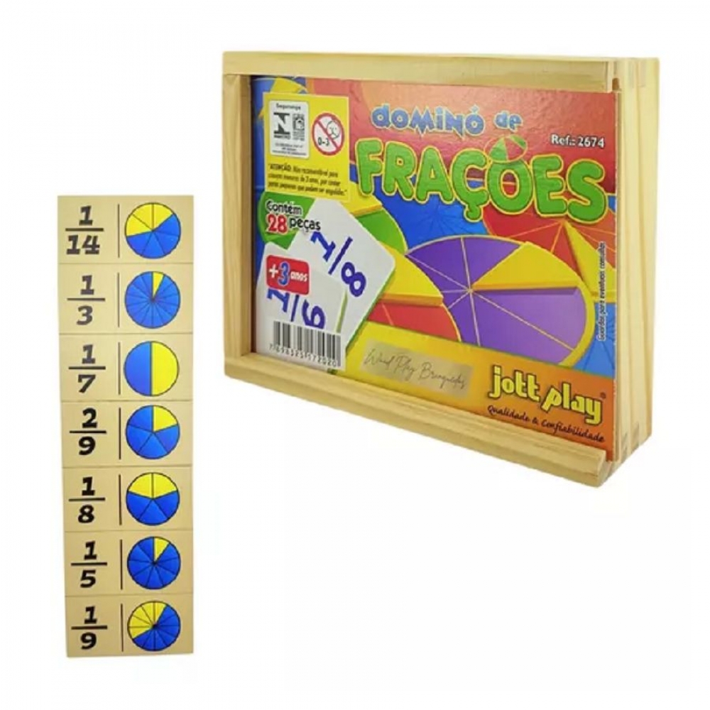 Dominó De Frações 28 Peças Em Madeira - Marrom