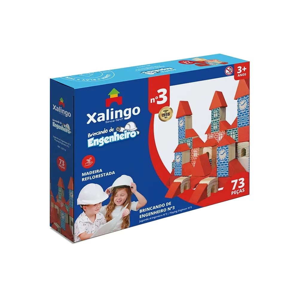Brincando de Engenheiro N° 3 Xalingo - Blocos de Montar 73 peças - Vermelho