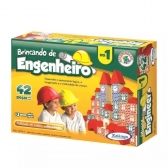 Brincando de Engenheiro em Madeira Xalingo com 42 Peças - Marrom