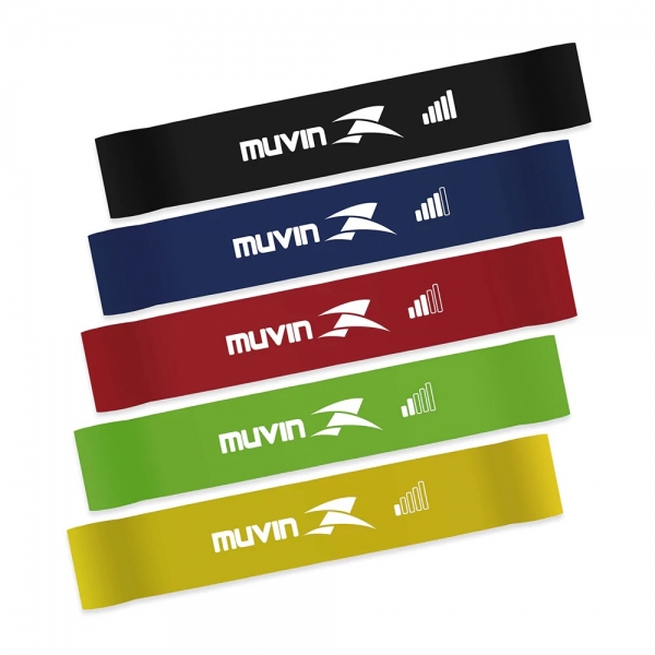 Kit Faixa Elástica Mini Band 5 Tensões Muvin - Preto/Branco
