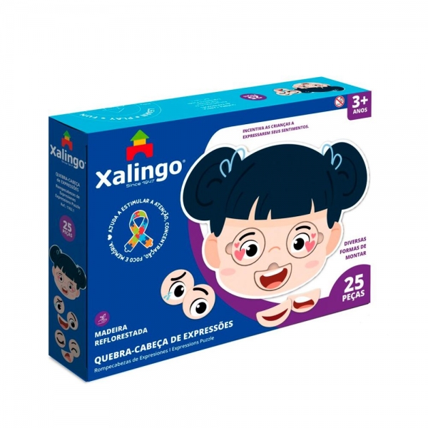 Quebra Cabeça de Encaixe Expressões 25 peças - Xalingo - Azul