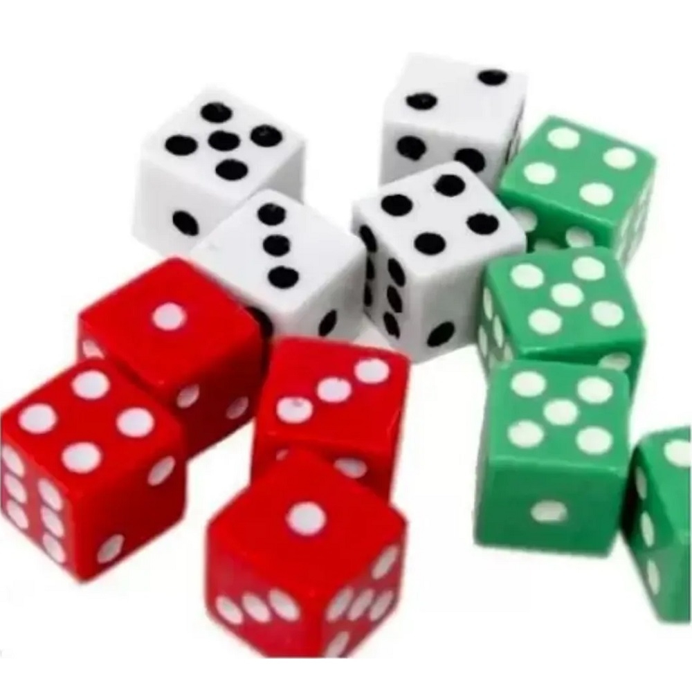 Conjunto de Mini Dados Coloridos com 12 Unidades Vegas Style - Branco/Verde/Vermelho