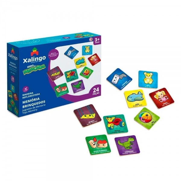 Jogo da Memória Infantil - Brinquedos - 24 Peças - Xalingo - Azul