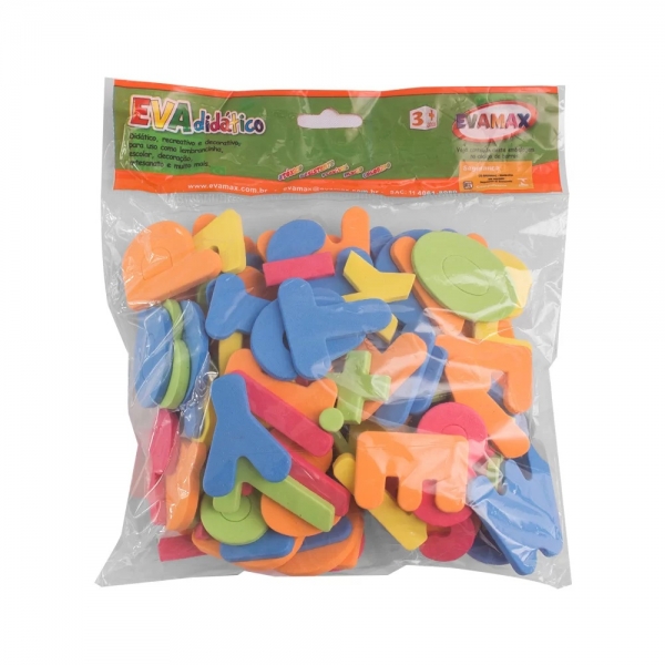 EVA Didático Alfabeto e Números com 107 peças EVAMAX - Multi Colorido