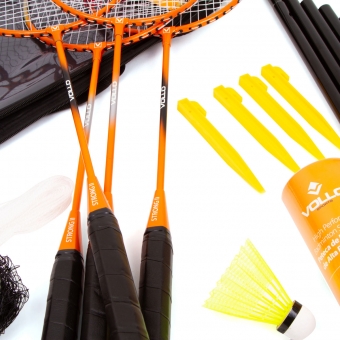 Kit Badminton Vollo 4 Raquetes 3 petecas com Rede e Suporte