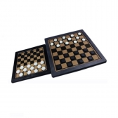 Jogo 2 em 1 Dama e Trilha Pequeno em Madeira - FKR - Preto/Marrom