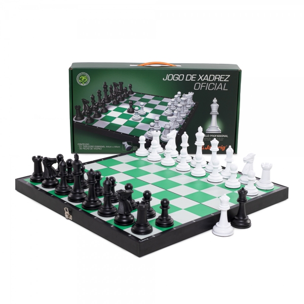 Jogo de Xadrez Profissional Tabuleiro Estojo Dobrável e Peças Oficiais - Verde/Branco