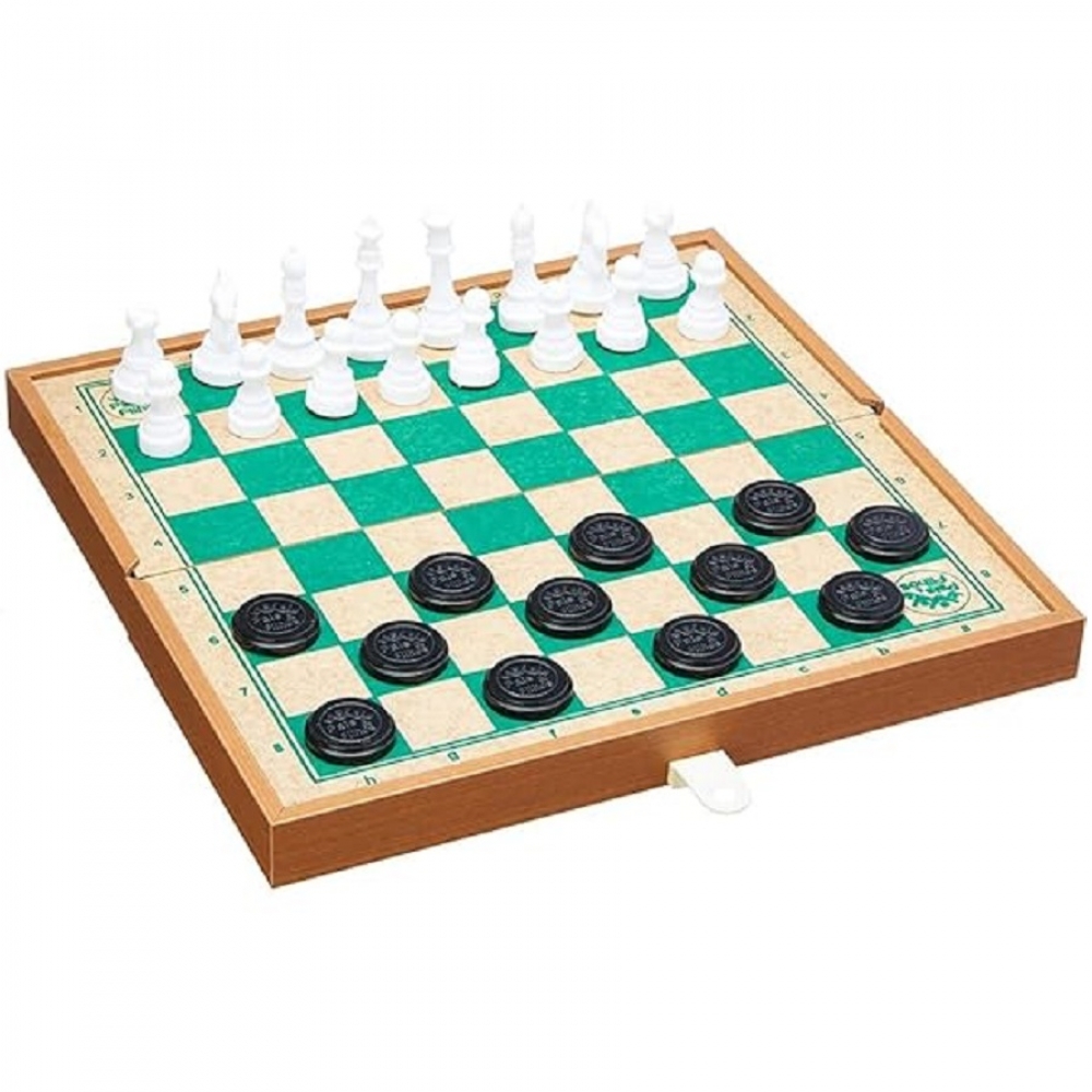 Jogo de Xadrez e Dama Escolar - Pais & Filhos -  Branco/Verde
